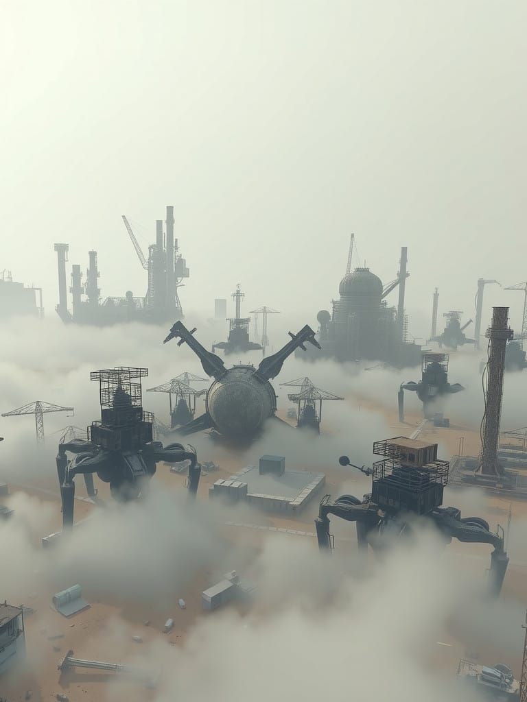 Cyberpunk Metropolis in Grey Haze