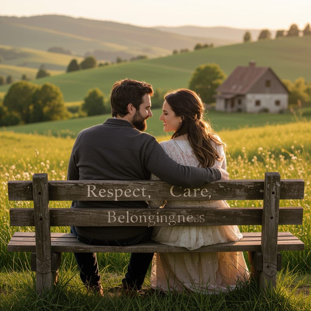 Romantic Couple at Golden Hour in Countryside Setting