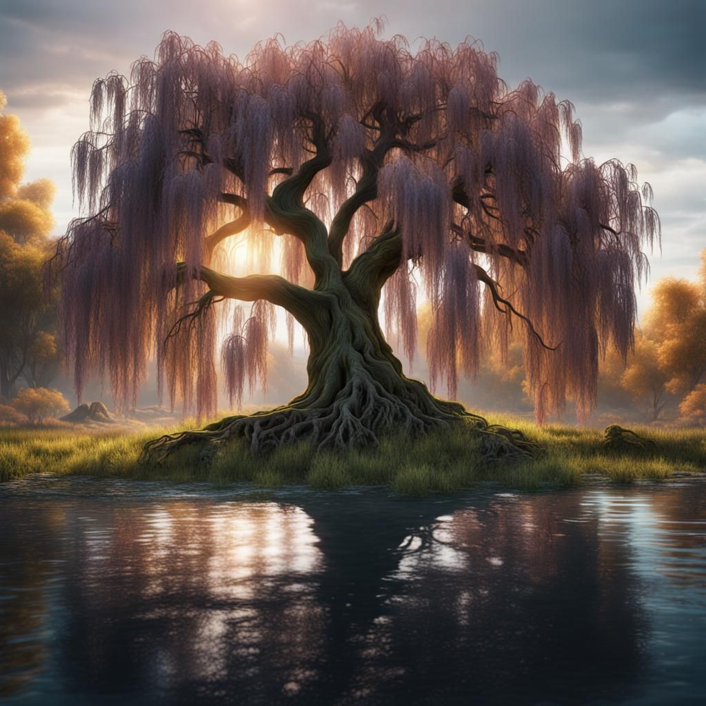 Magical Weeping Willow: Detailed Fantasy Concept Art