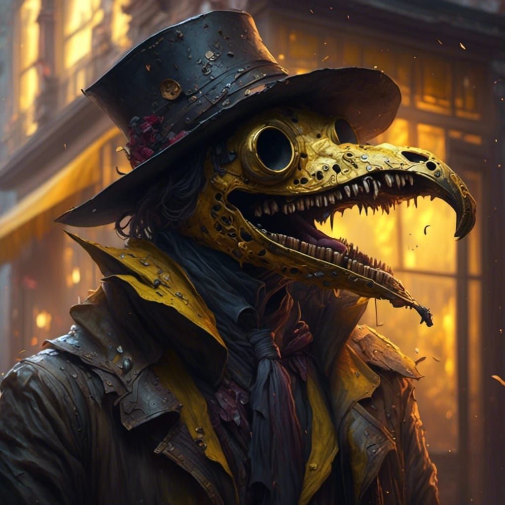 Yellow Plague Doctor Laughing Outside Hospital