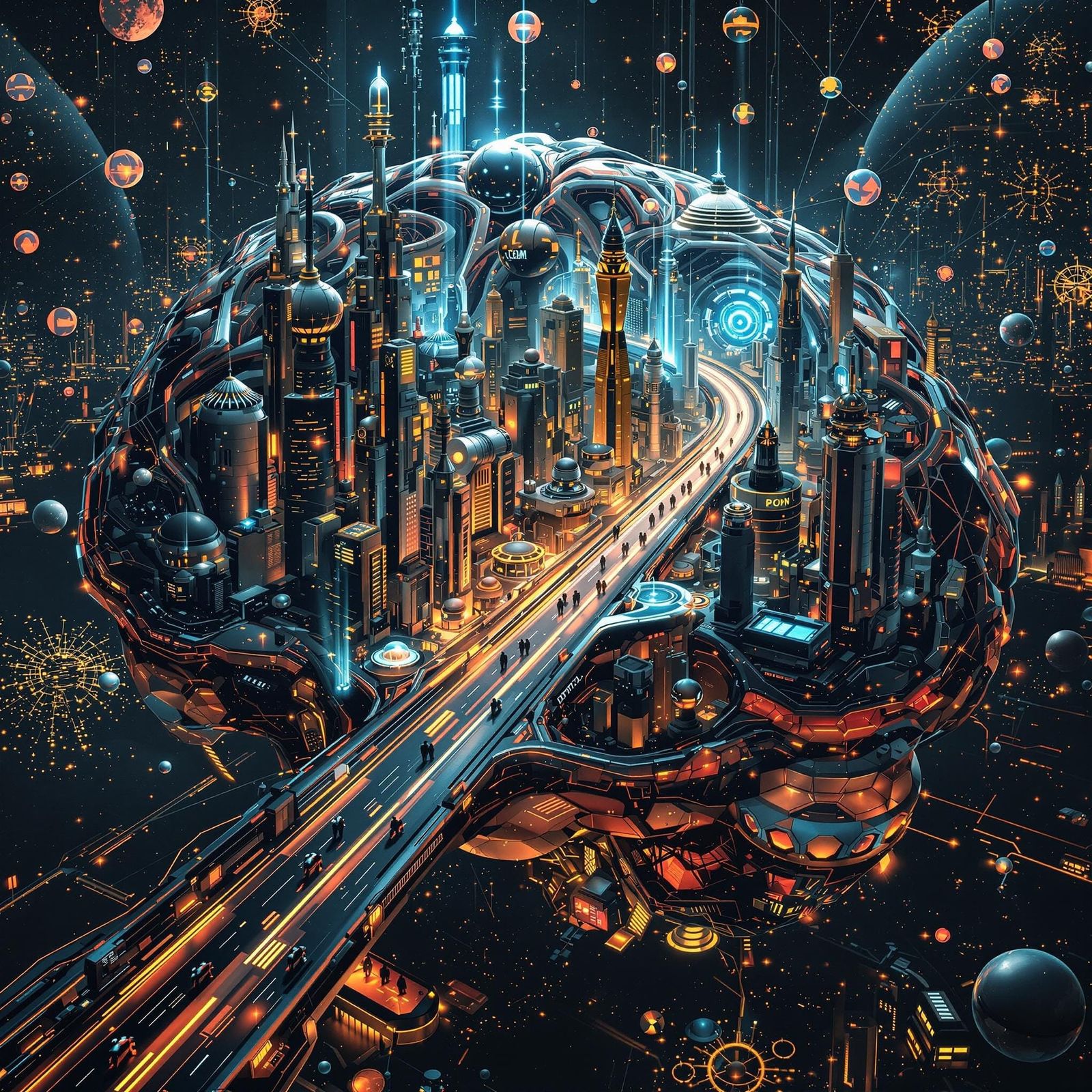 Futuristic Brain Metropolis in Hyper-Realistic Detail