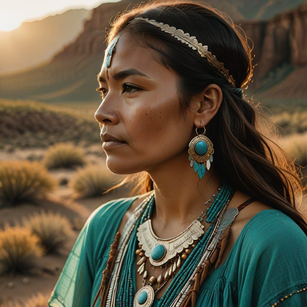 Native American Woman Portrait in Golden Hour