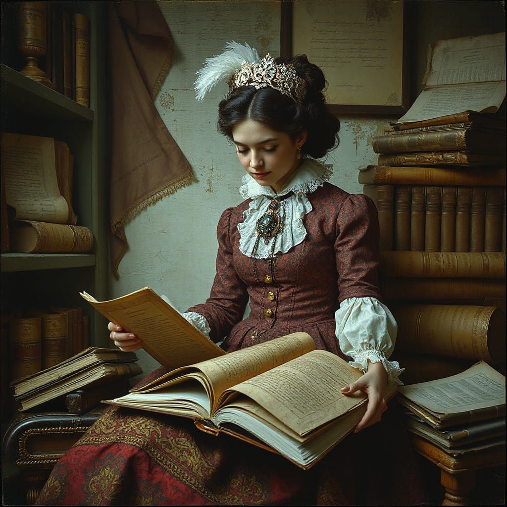 Woman Reading in Victorian Style