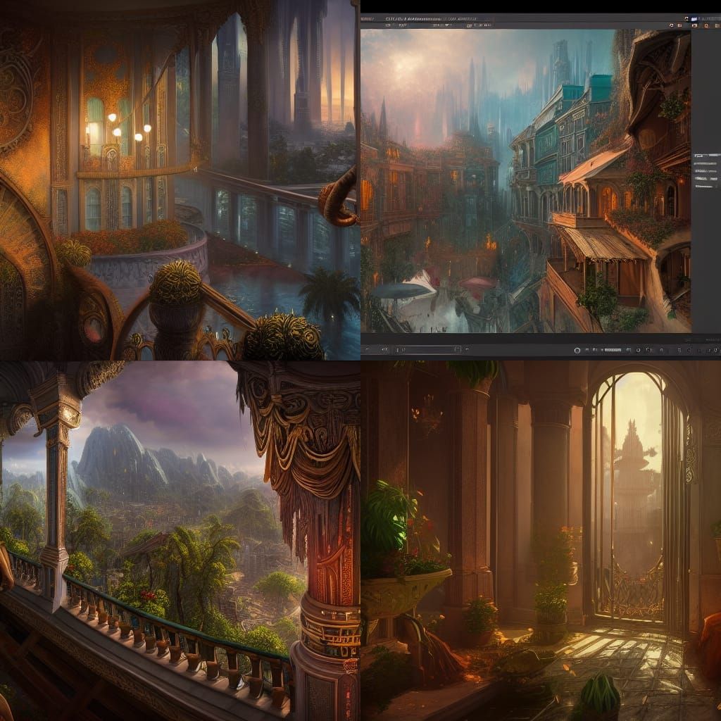 Fantastical Balcony Scene in Deep Color