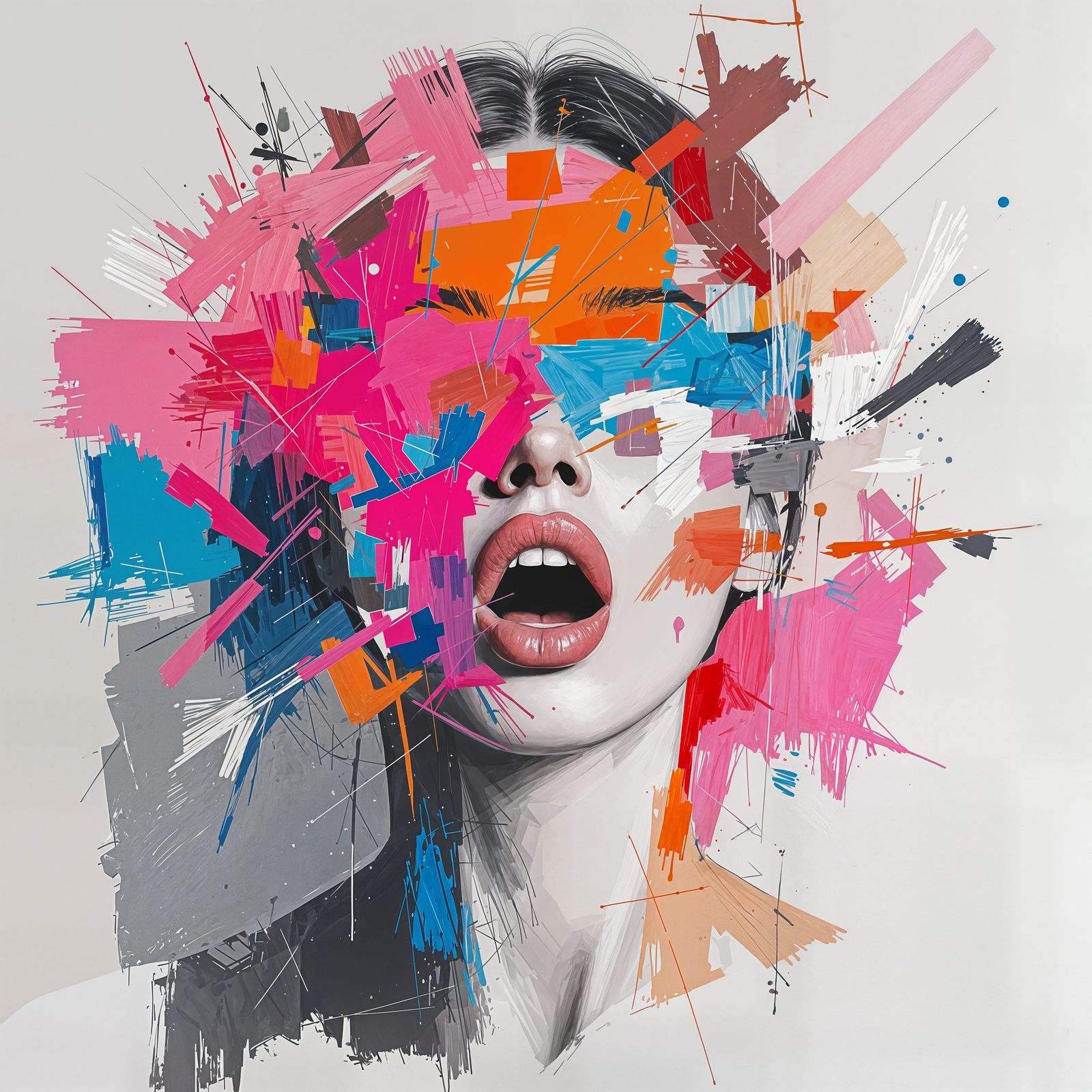 Abstract Portrait in Vibrant Colors and Expressive Brushstro...