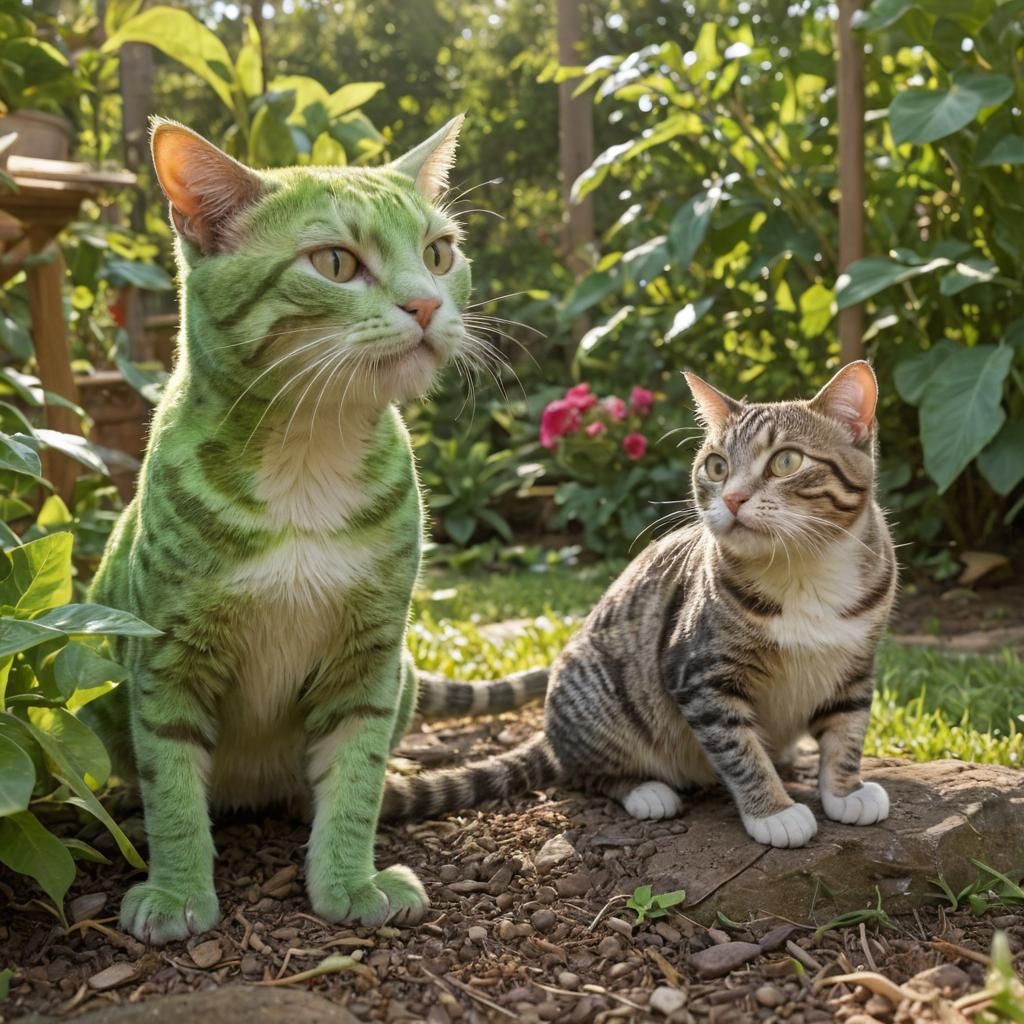 Cat and Chameleon Friendship: Cosmic Illustration
