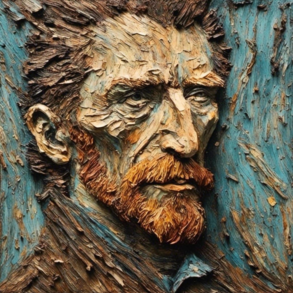 Van Gogh Self-Portrait on Tree Bark Canvas