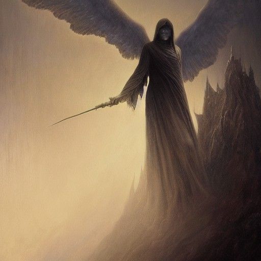 Sinister Shadow Angel in Dark Fantasy Style