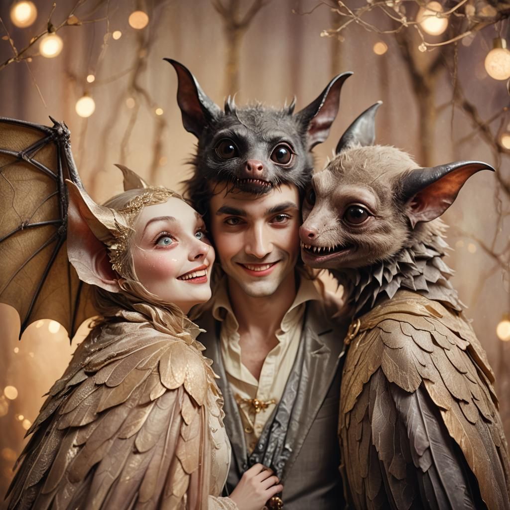 Lovers and Smiling Bat in Magical Realism