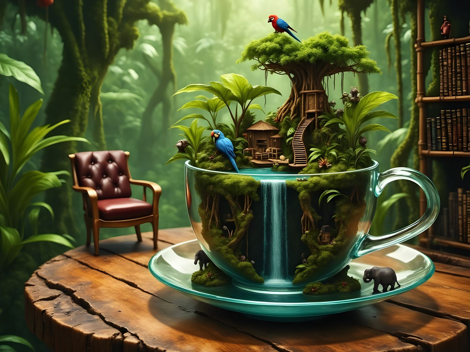 Whimsical Jungle Scene in a Tea Cup