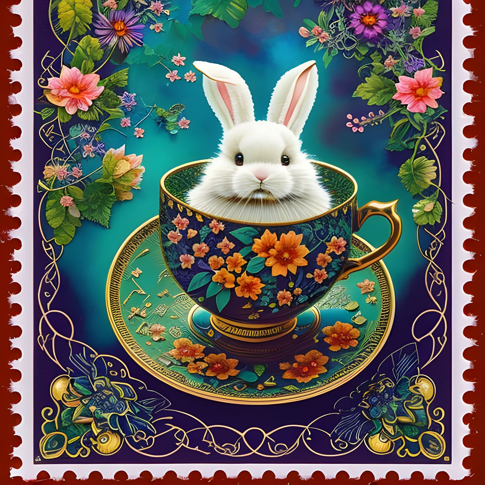 Adorable Bunny in Teacup US Postage Stamp