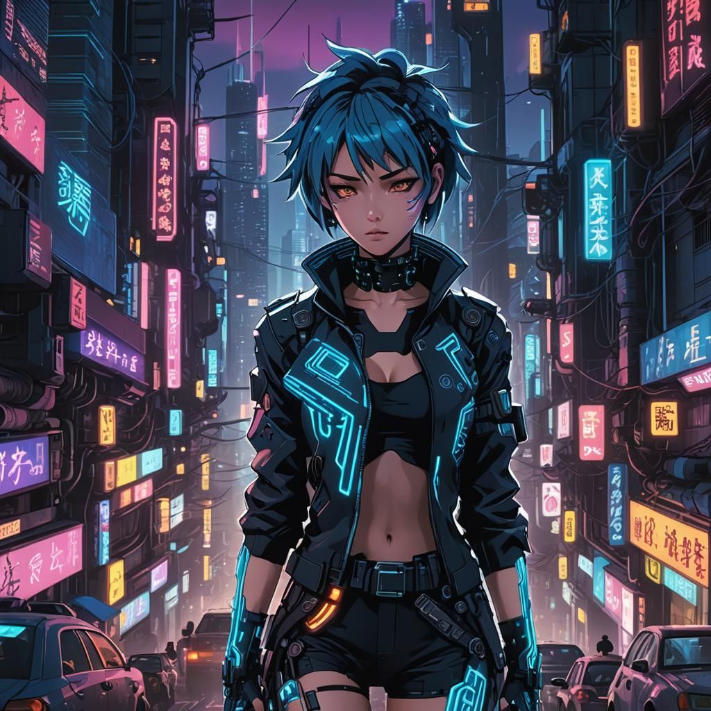 Cyberpunk Anime Girl in Futuristic Cityscape