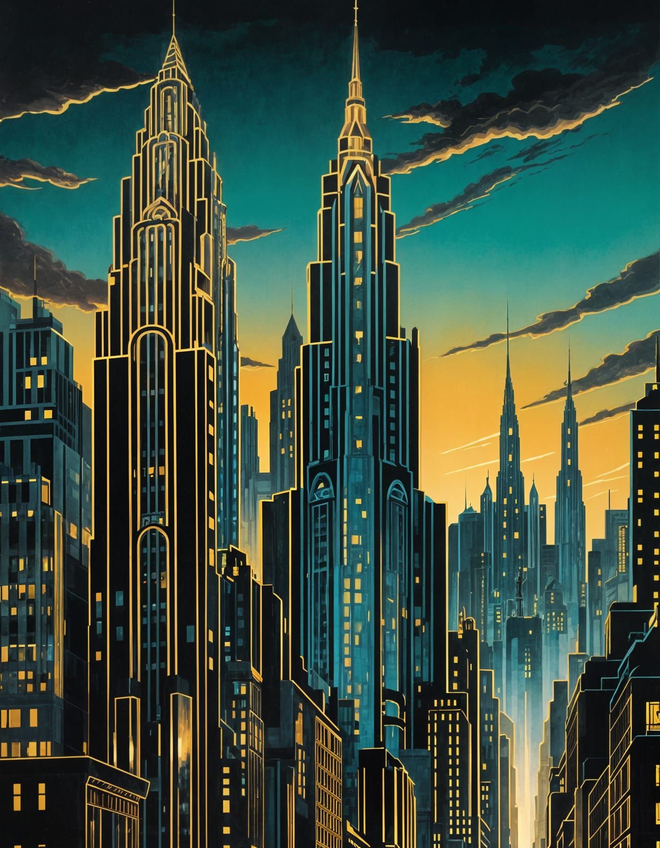 Art Deco Skyscraper at Sunset