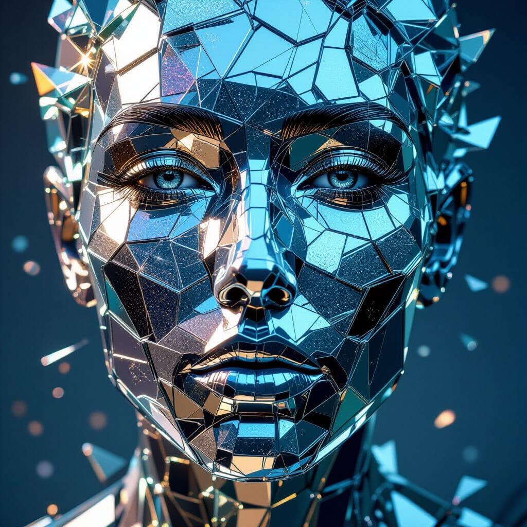 Hyperrealistic Face of Shimmering Glass Shards