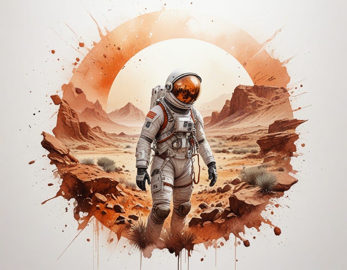 Martian Astronaut in Vibrant Alien Landscape