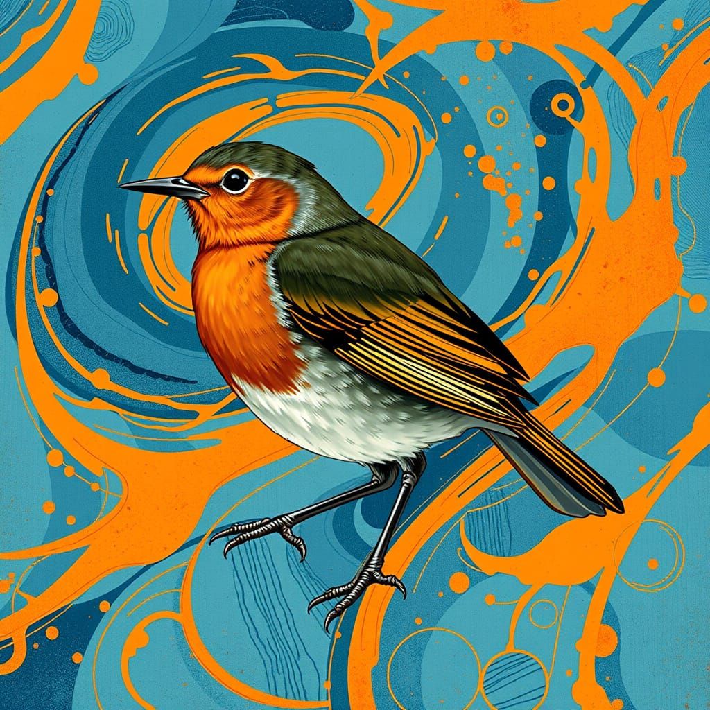 Vibrant Robin with Abstract Background in Modern Art Style