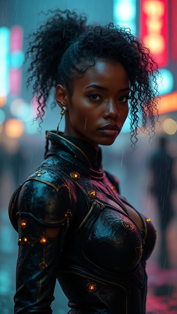 Hyper-Realistic Cyberpunk Warrior Woman Portrait