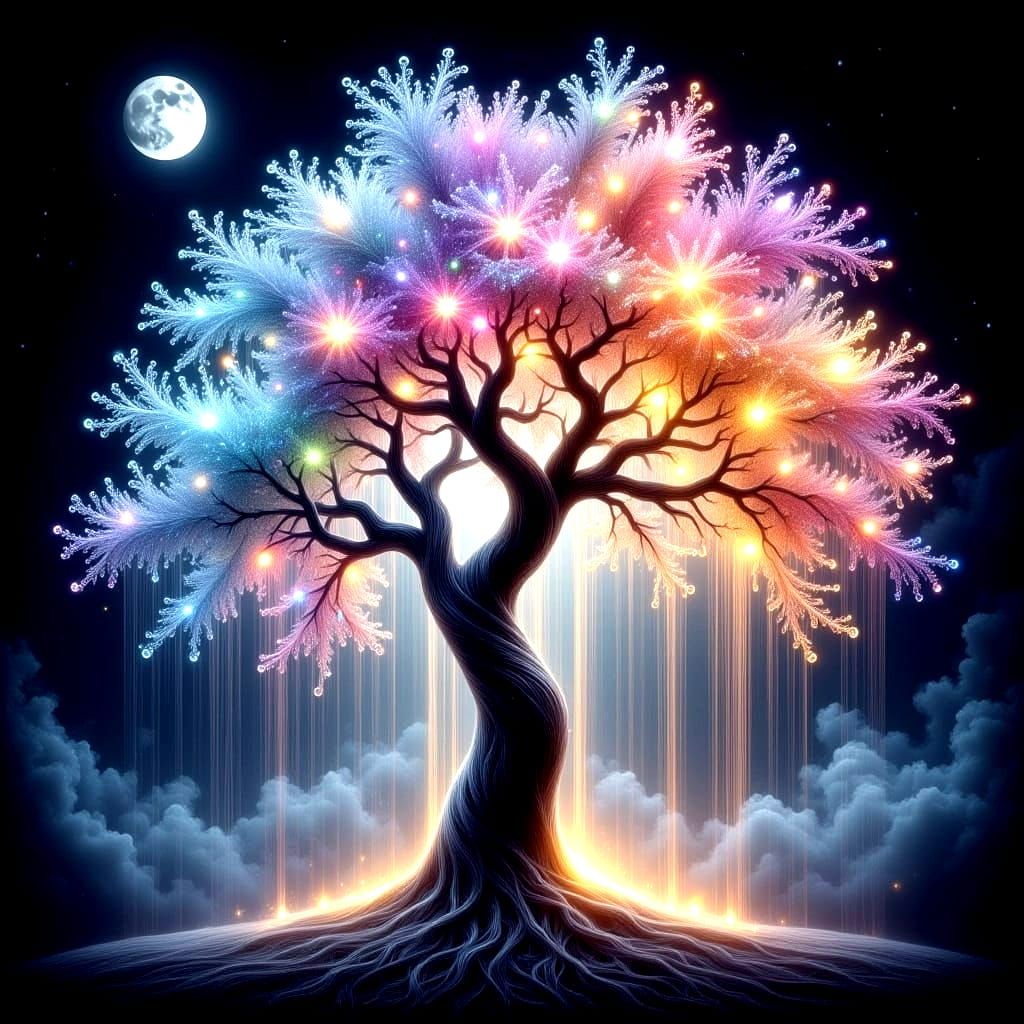 Delicate Willow Tree in Whimsical String Art Style