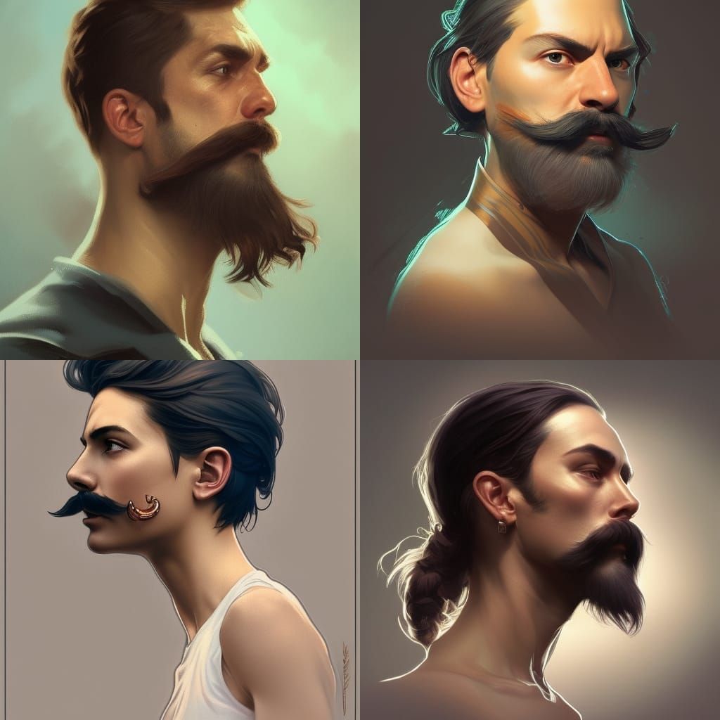 Detailed Mustache Portrait in Art Nouveau Style