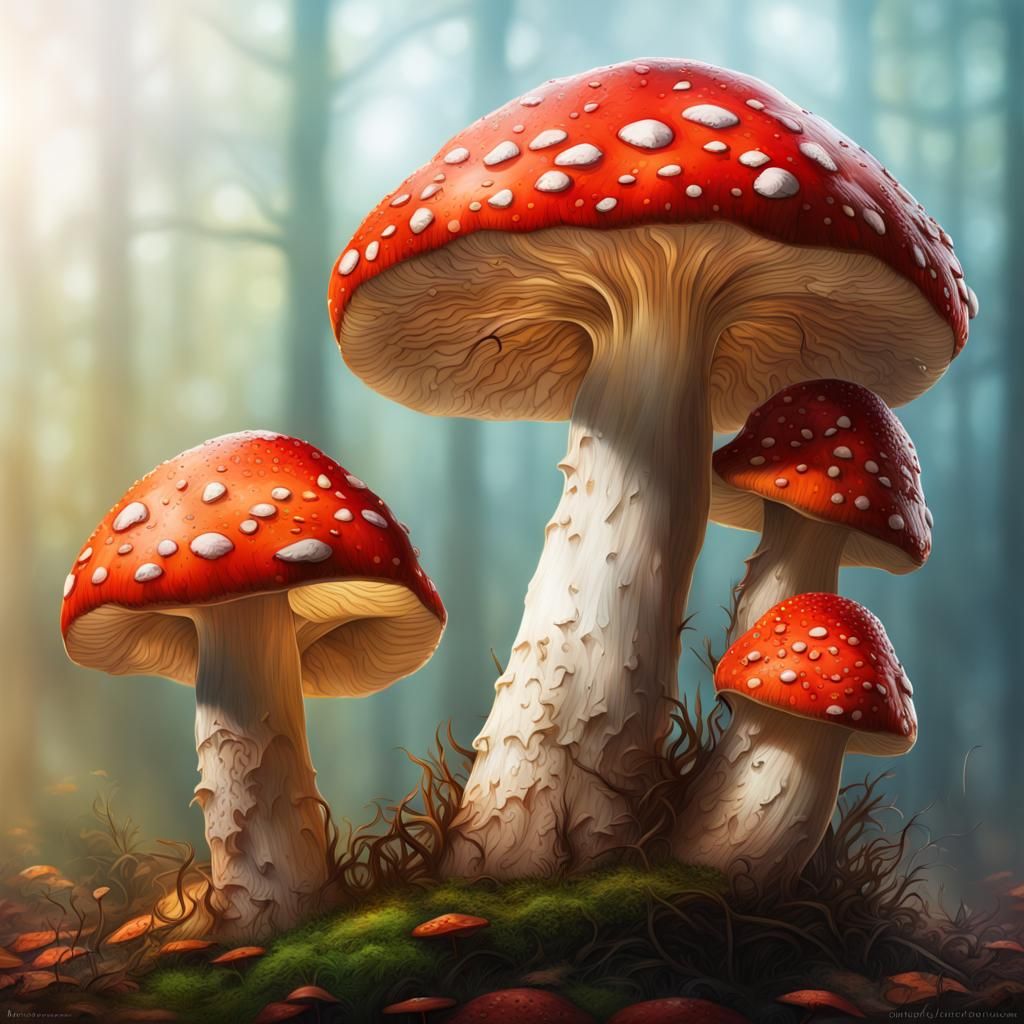 Hyperrealistic Amanita Muscaria Mushroom Splash Art