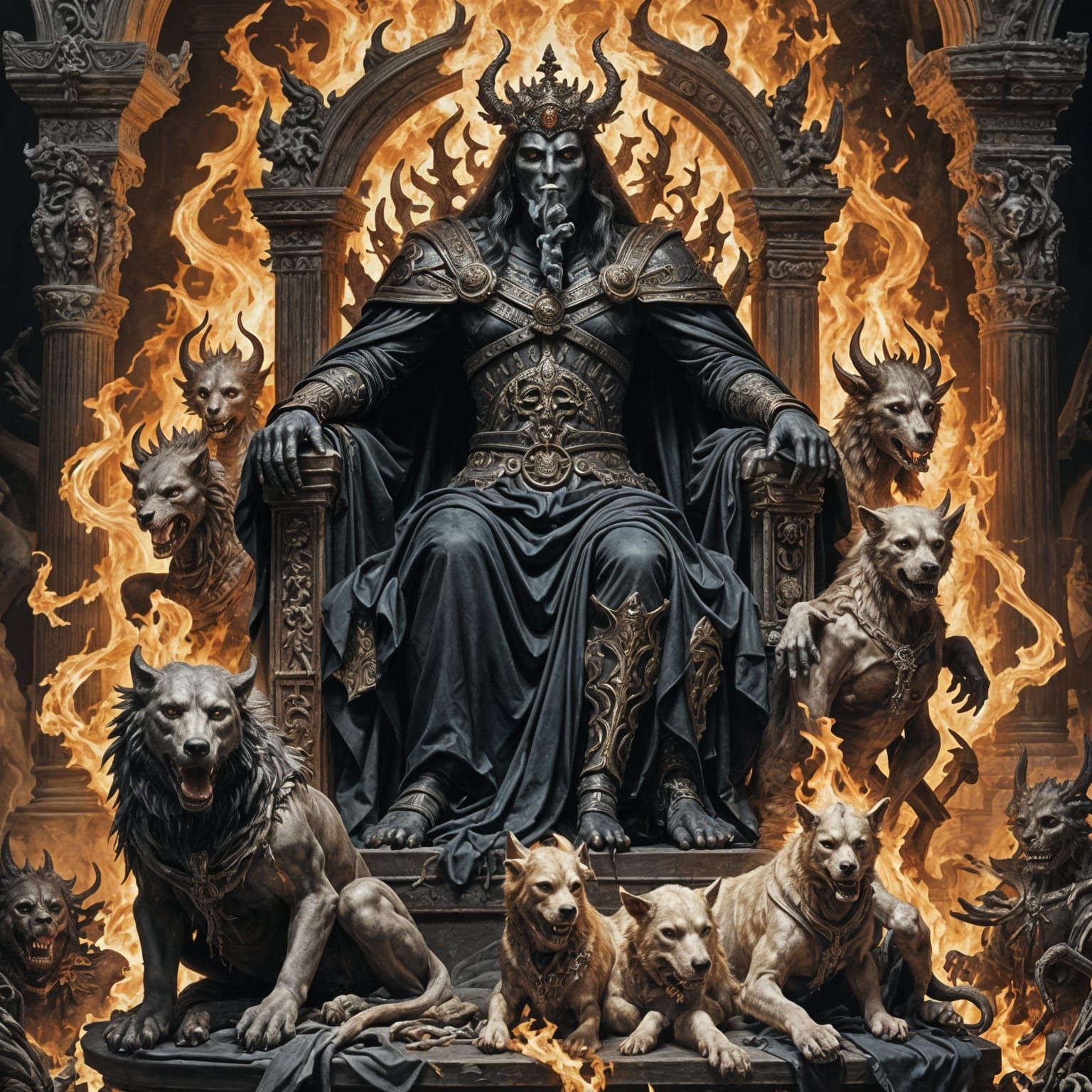 A menacing portrait of Hades, the god of the underworld, sea...