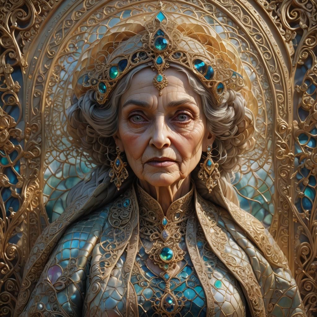 Ethereal Quilted Portrait with Iridescent Highlights