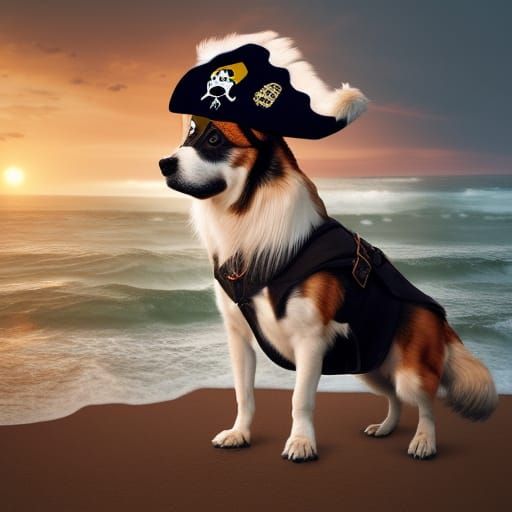 Pirate Dog Portrait at Sunset