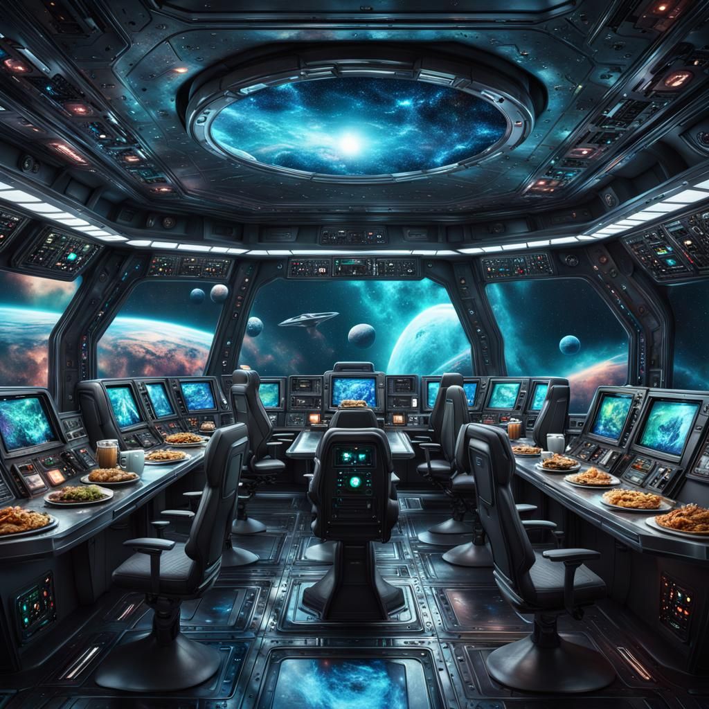 Alien Crew Views Nebula from Spaceship