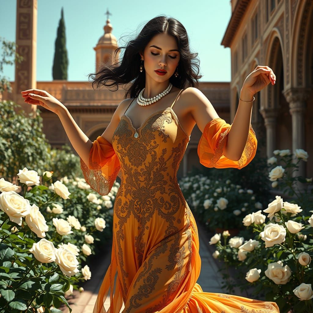 1920s Spanish Gypsy Dancer in Alhambra Gardens