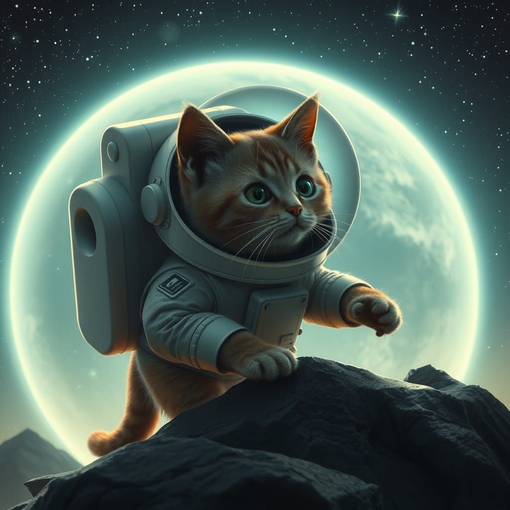 Astronaut Cat Exploring Alien Planet in Digital Art
