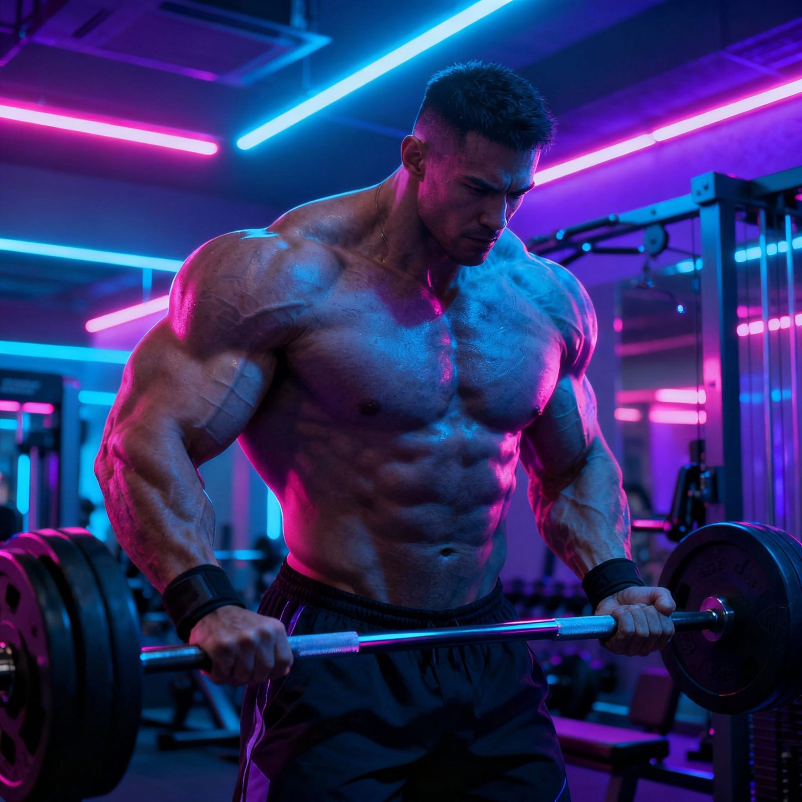 Cyberpunk Bodybuilder Training in Neon Gym NFT