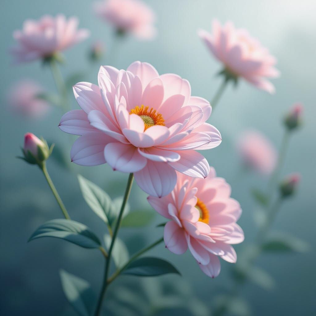 Serene Floating Flowers in Photorealistic Style
