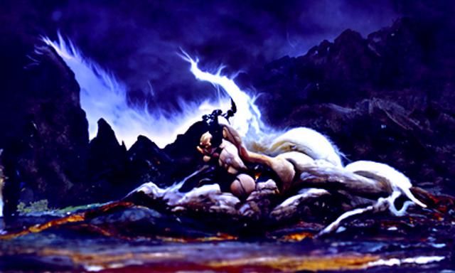 Gothic Mountains Lit by Lightning, Oil on Canvas