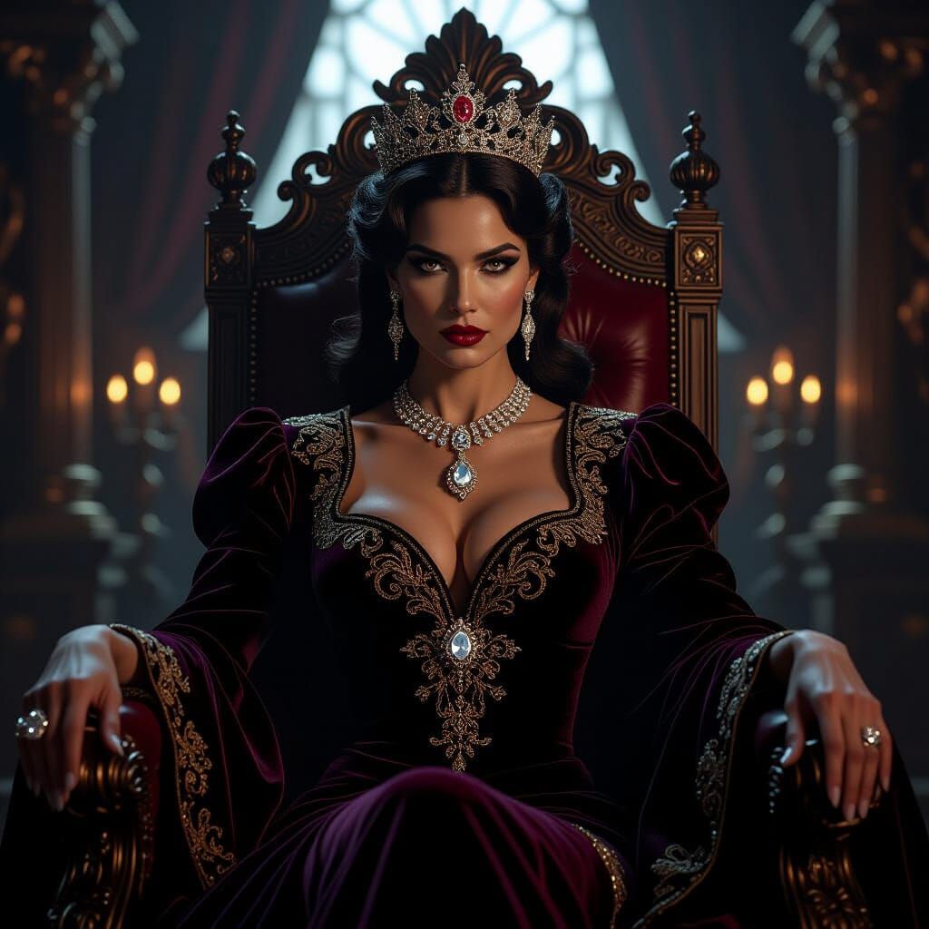 Mafia Queen on Ornate Throne, Dramatic Lighting