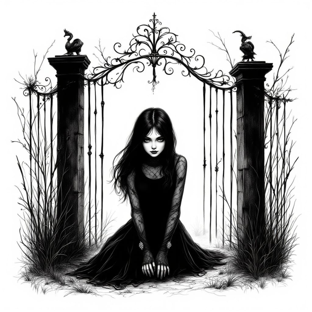 Gothic Silhouette: A Minimalist Black and White Illustration
