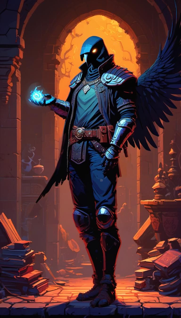 Anthropomorphic Raven Necromancer in Pixel Art Style