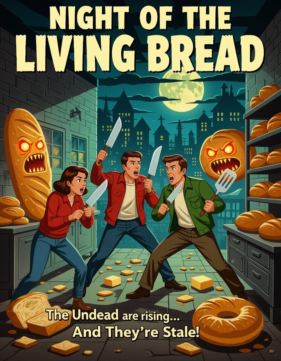 Night of the Living Bread Retro Horror Poster