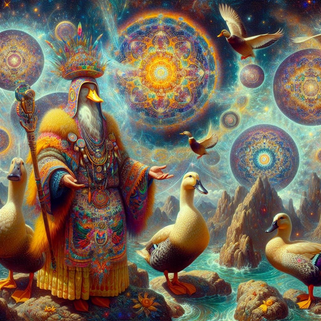 Cosmic Ducks: A Visionary Holographic Illustration