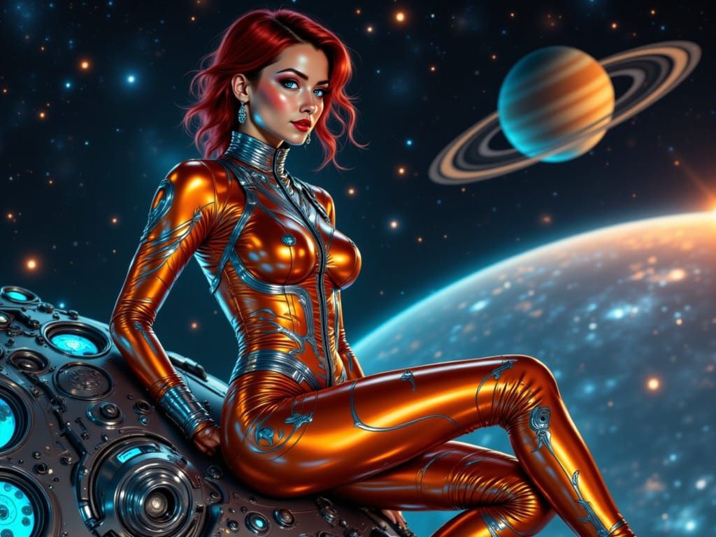 Goddess of the Stars in Retro-Futuristic Space Suit