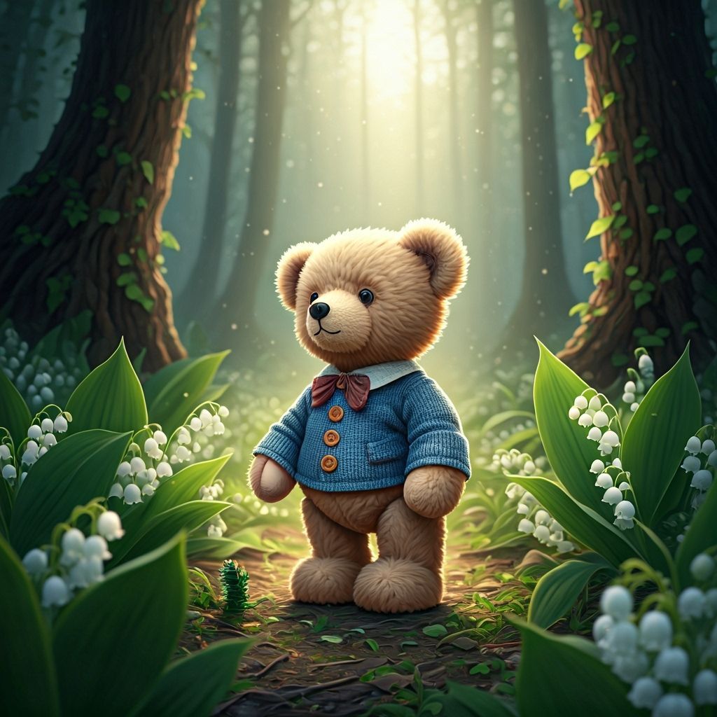 Charming Teddy Bear and Caterpillar in Forest Clearing