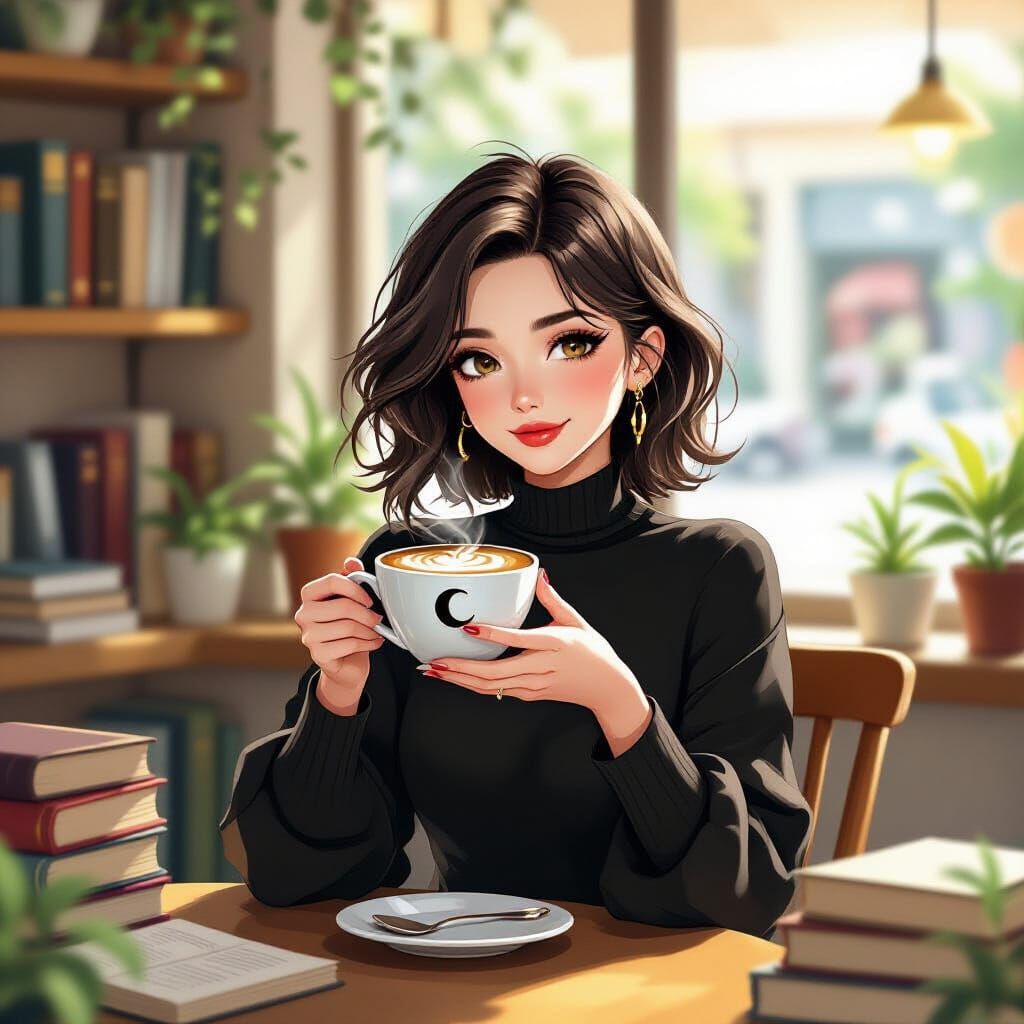 Chic Witch Conjures Moon Latte Art in Cozy Cafe