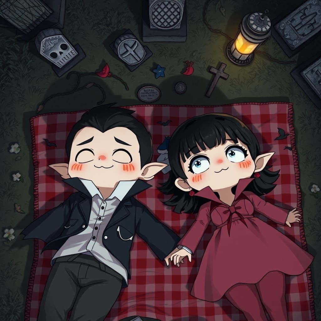 Chibi Vampire Graveyard Picnic at Midnight