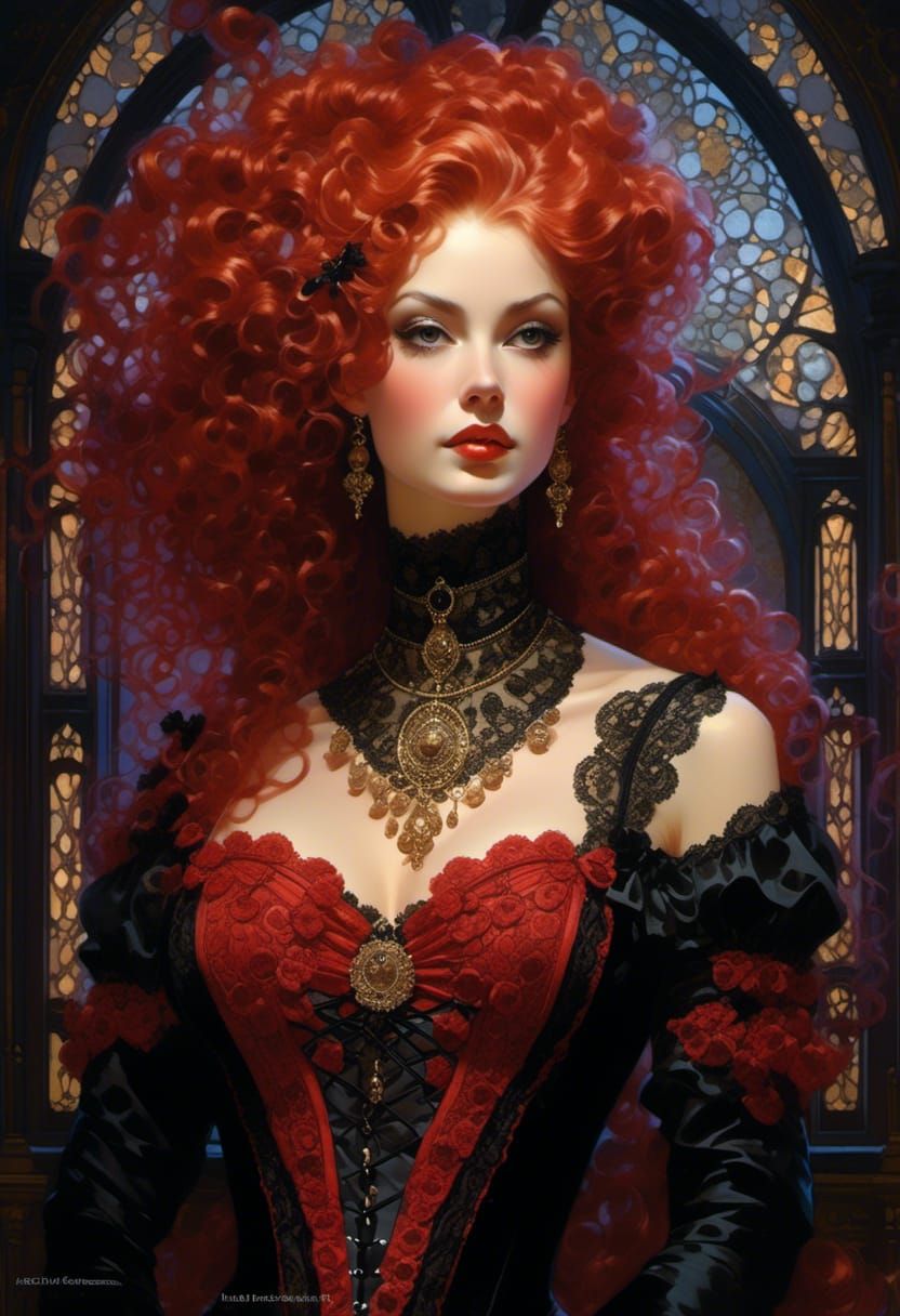 Rococo Lady in Velvet and Lace Portrait