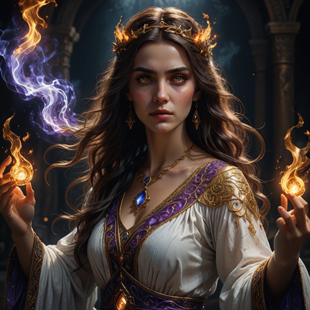 Mystical Sorceress Conjured in Golden Light
