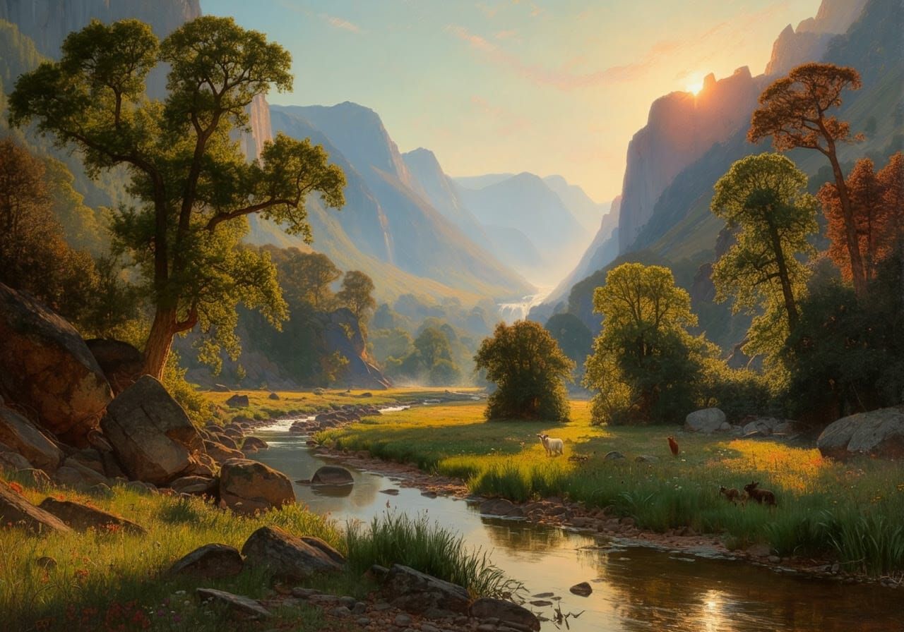 Golden Dawn in Hidden Valley Landscape Painting