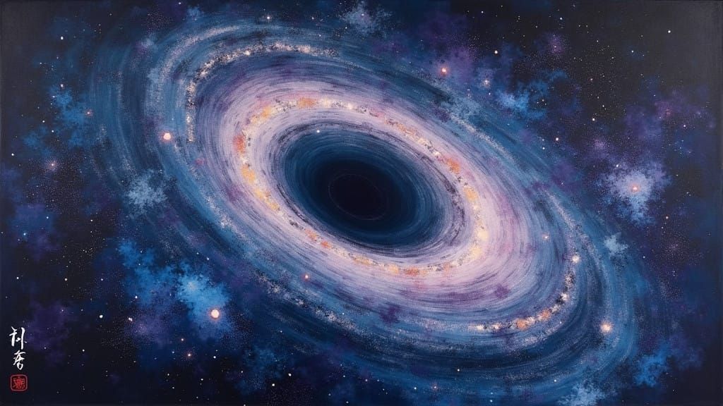 Mystical Dark Galaxy in Traditional Chinese Ink Style