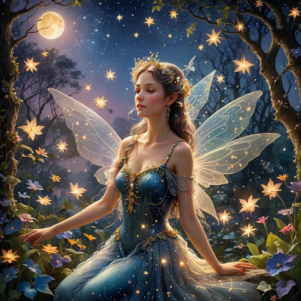 Majestic Fairy in Exotic Twilight Garden