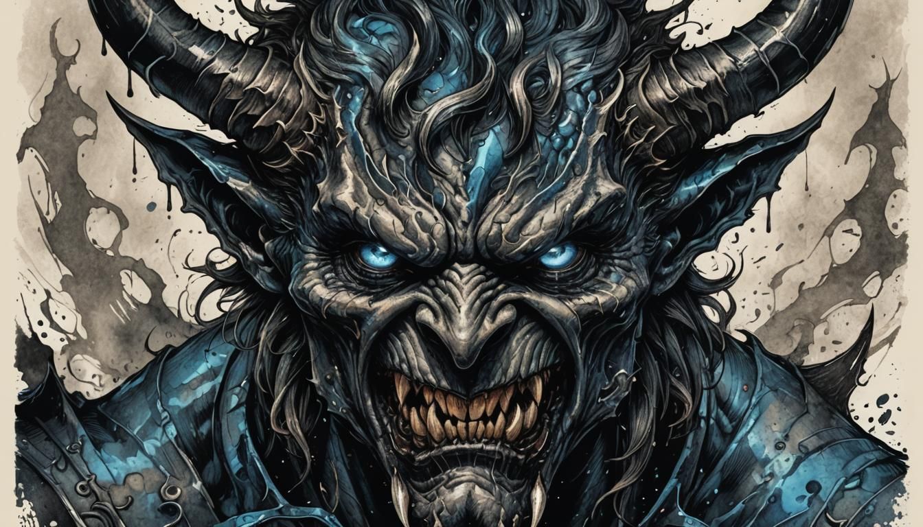 Menacing Demon Portrait in Dark Fantasy Illustration