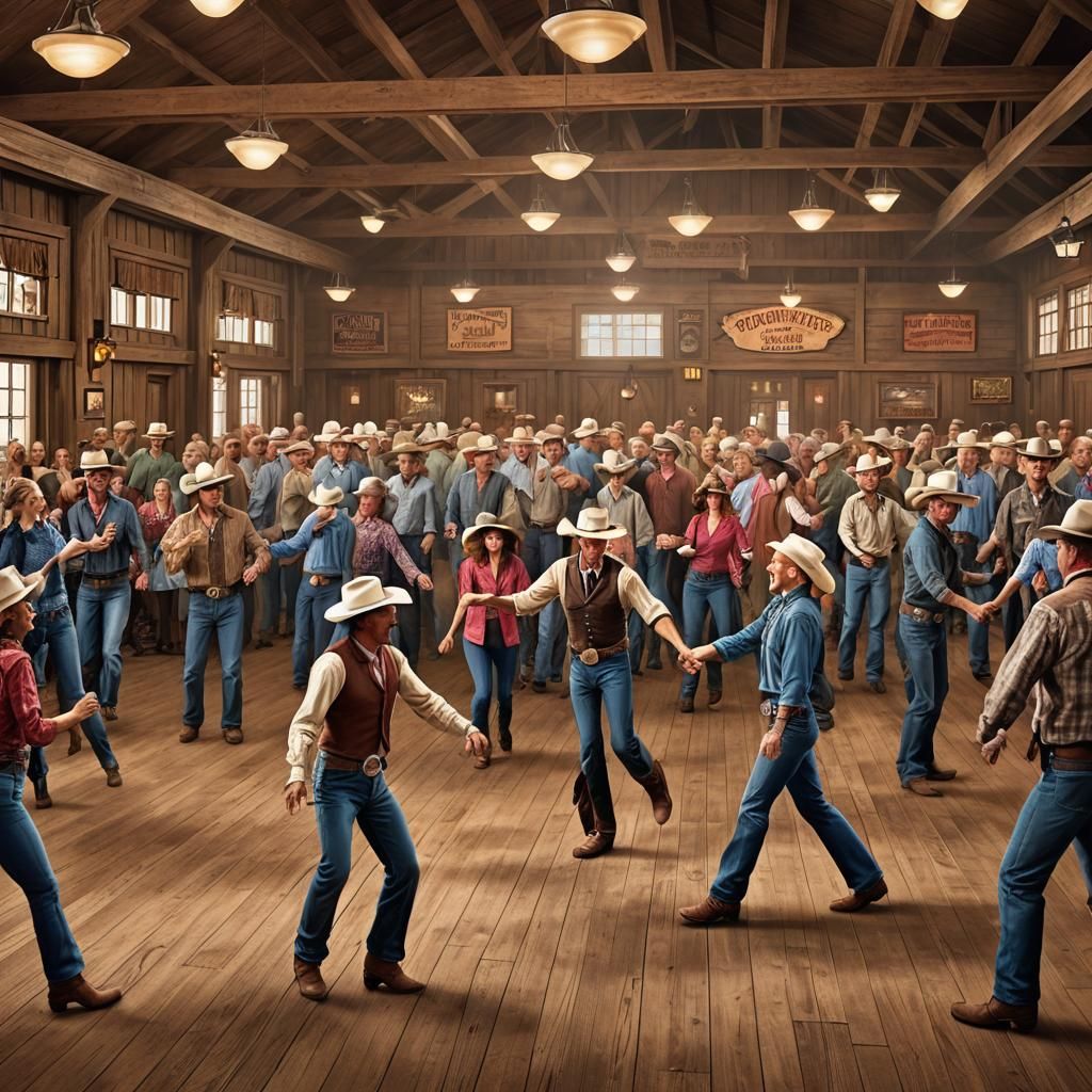 Country Western Line Dancers in Dance Hall