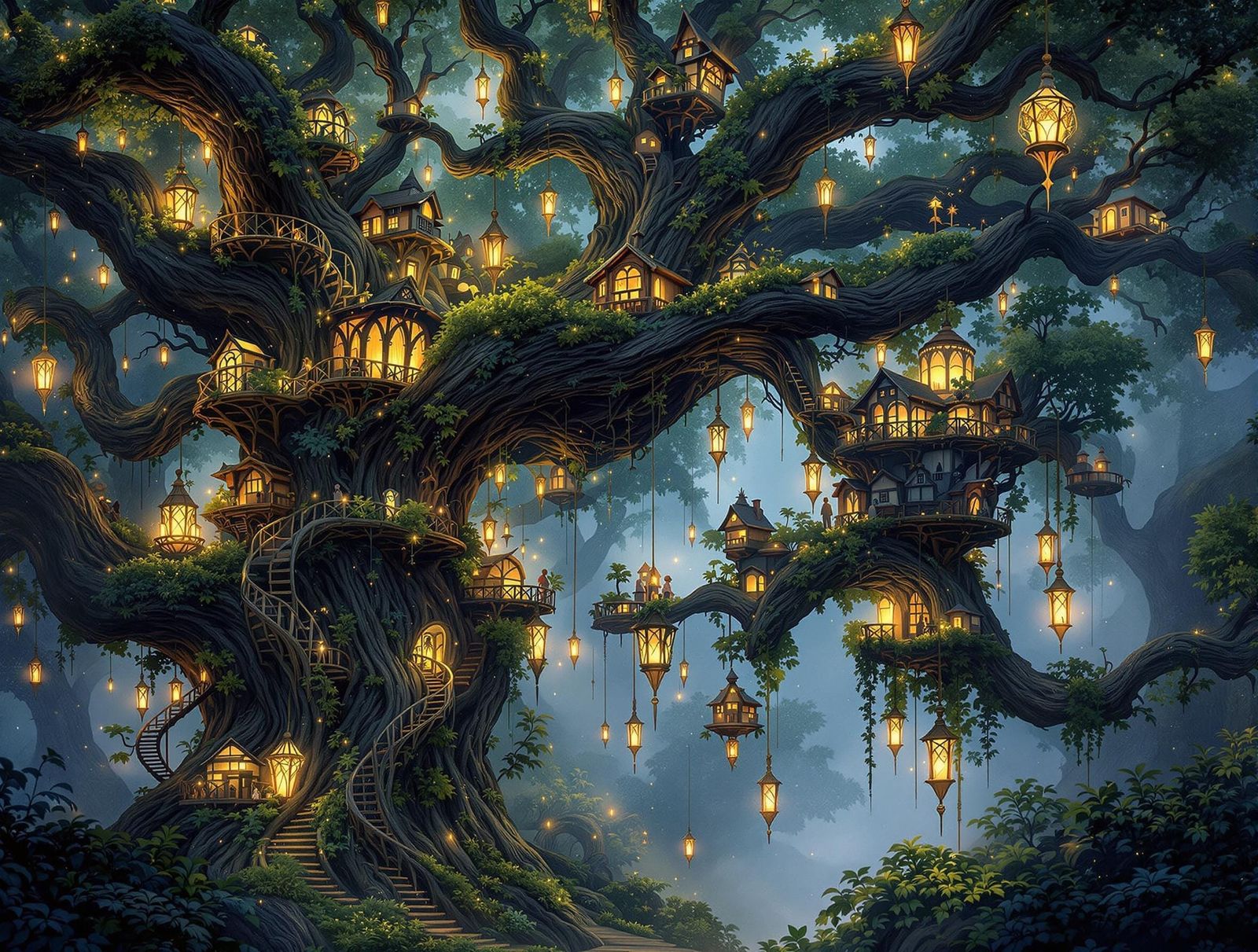 Fantasy treehouse city,